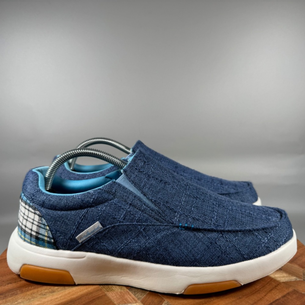 Orthocomfoot Mens Blue Denim Canvas Slip On Loafers Plaid Heel Size EU 42 US 9